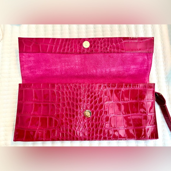 Saks Fifth Avenue Patent Leather Magenta Clutch - Picture 3 of 5